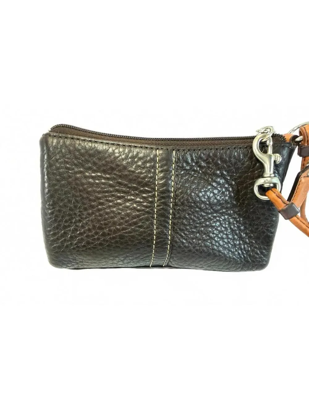 Coach | Pebbled Leather Wristlet Pouch | Brown & Tan Stitching | OS